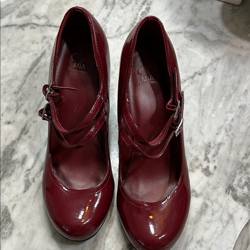 MIA Women's Burgundy Patent Double-Strap Heels